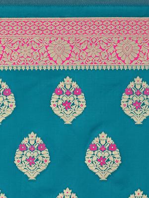 floral zari motif turquoise kanjivaram saree with blouse - 15942388 - Standard Image - 4
