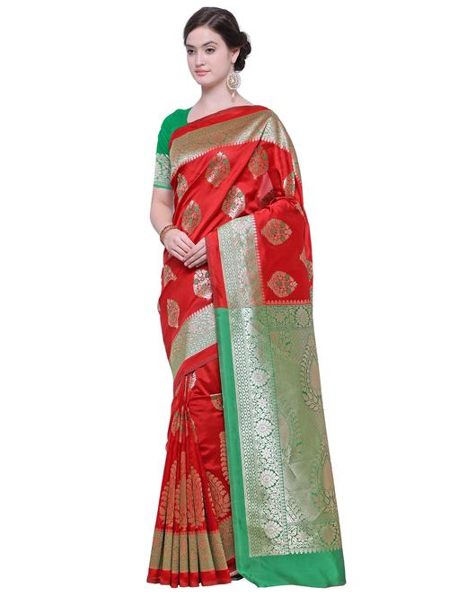 floral zari motif red kanjivaram saree with blouse - 15942389 - Standard Image - 1