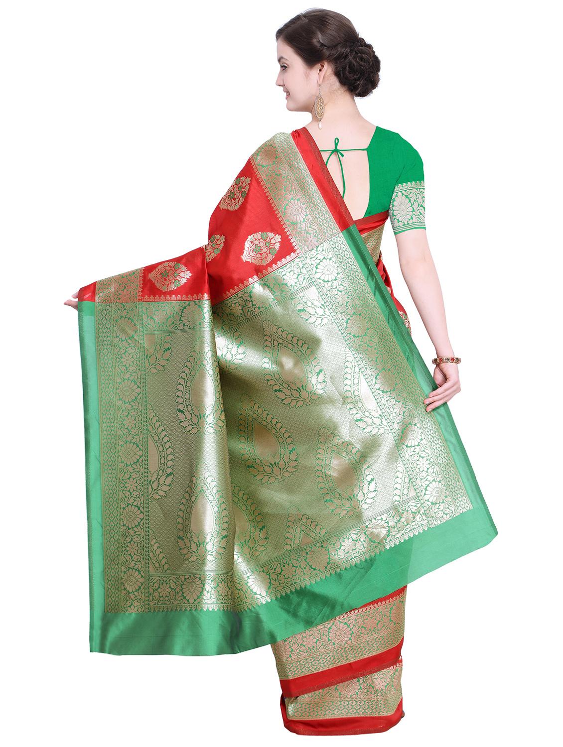 floral zari motif red kanjivaram saree with blouse - 15942389 - Zoom Image - 2