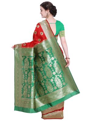 floral zari motif red kanjivaram saree with blouse - 15942394 - Standard Image - 2