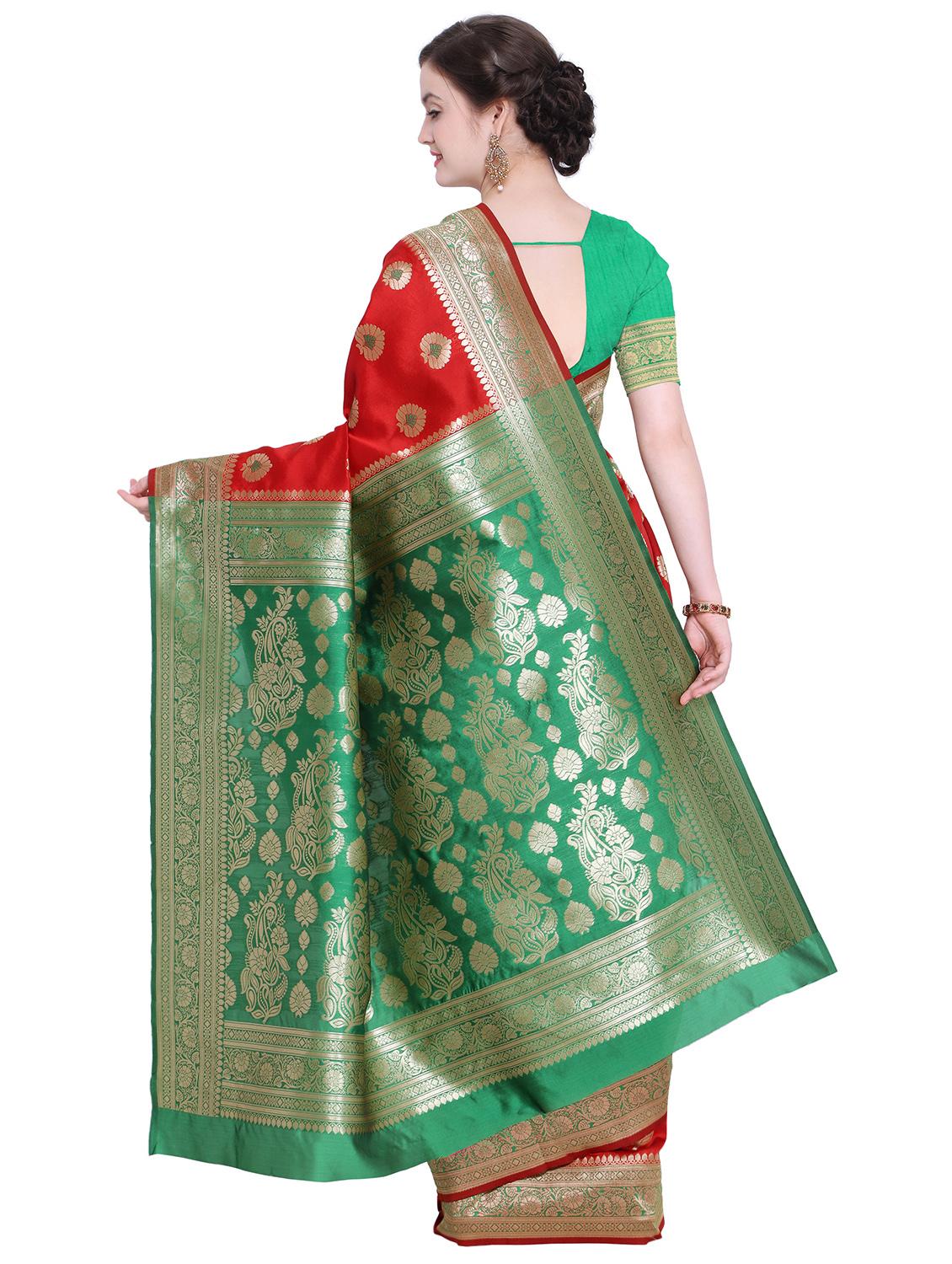 floral zari motif red kanjivaram saree with blouse - 15942394 - Zoom Image - 2