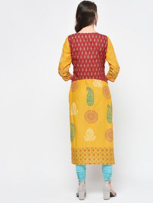 straight block print kurta with jacket - 15942592 - Standard Image - 3