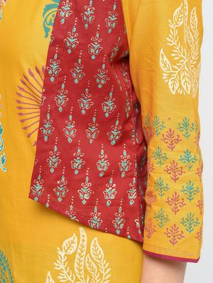 straight block print kurta with jacket - 15942592 - Standard Image - 5