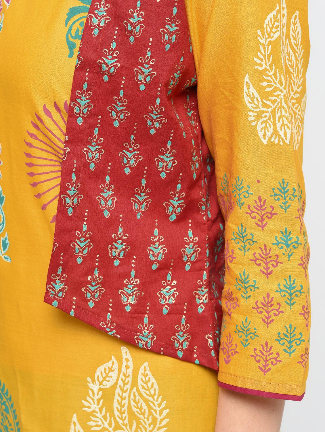 straight block print kurta with jacket - 15942592 - Zoom Image - 5