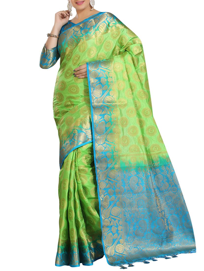 ethnic motif woven saree with blouse - 15942821 - Zoom Image - 1