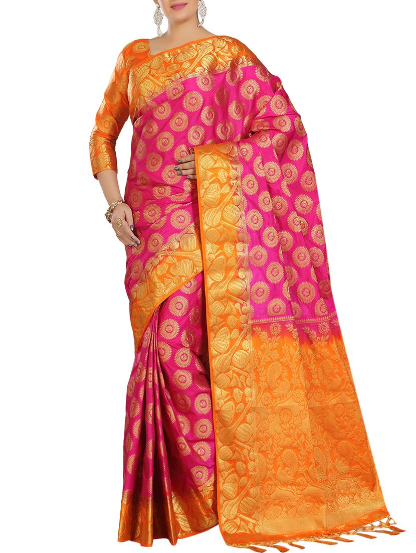 ethnic motif woven saree with blouse - 15942822 - Zoom Image - 1
