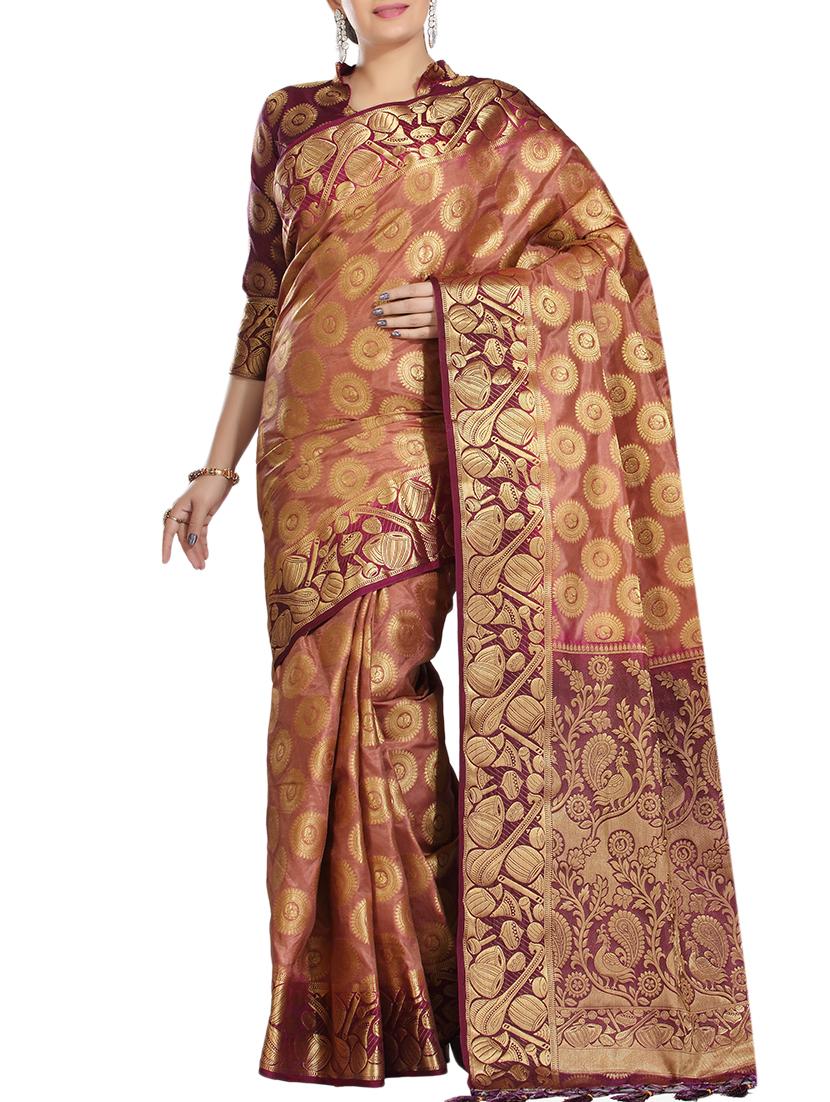ethnic motif woven saree with blouse - 15942825 - Zoom Image - 1