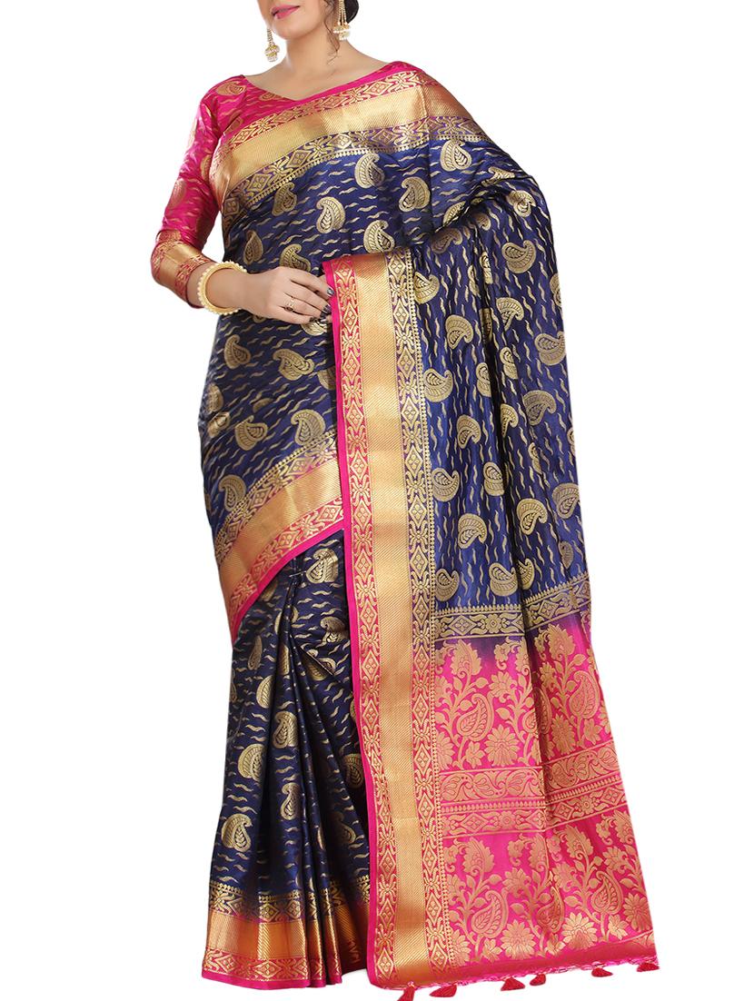 ethnic motif woven saree with blouse - 15942826 - Zoom Image - 1