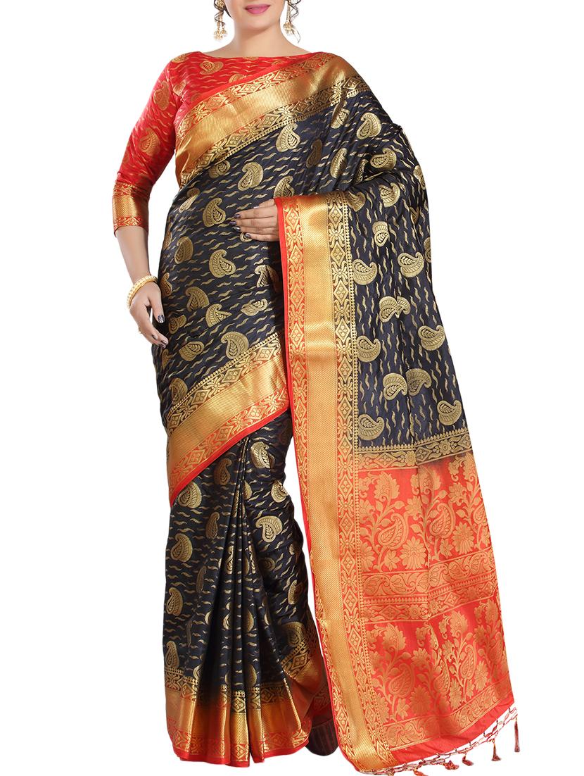 ethnic motif woven saree with blouse - 15942827 - Zoom Image - 1