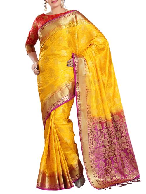 ethnic motif woven saree with blouse - 15942828 - Standard Image - 1