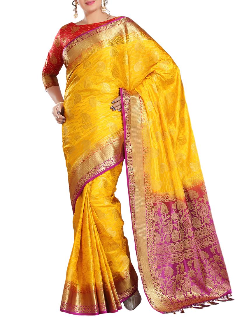 ethnic motif woven saree with blouse - 15942828 - Zoom Image - 1