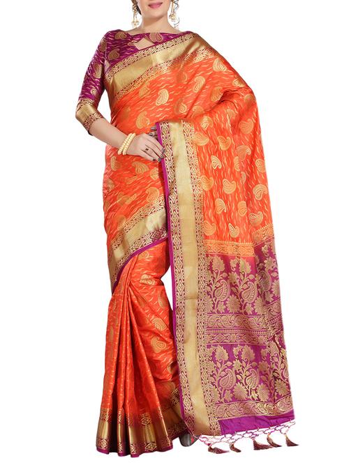 paisley motif woven saree with blouse - 15942830 - Standard Image - 1