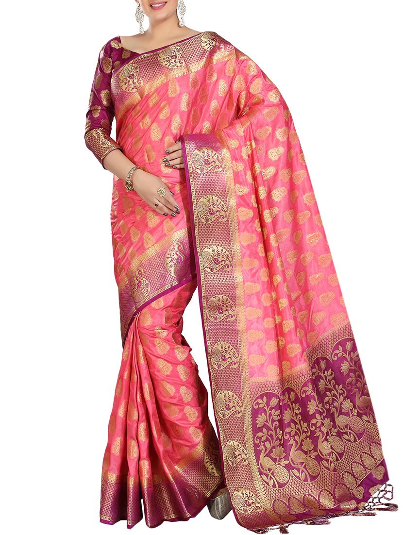 ethnic motif woven saree with blouse - 15942833 - Zoom Image - 1