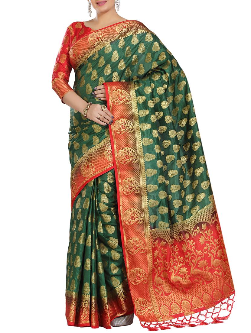 ethnic motif woven saree with blouse - 15942834 - Zoom Image - 1