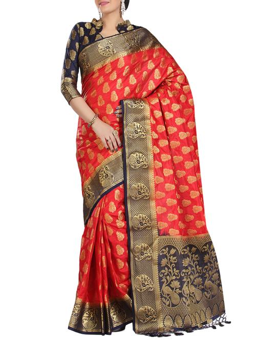 ethnic motif woven saree with blouse - 15942835 - Standard Image - 1
