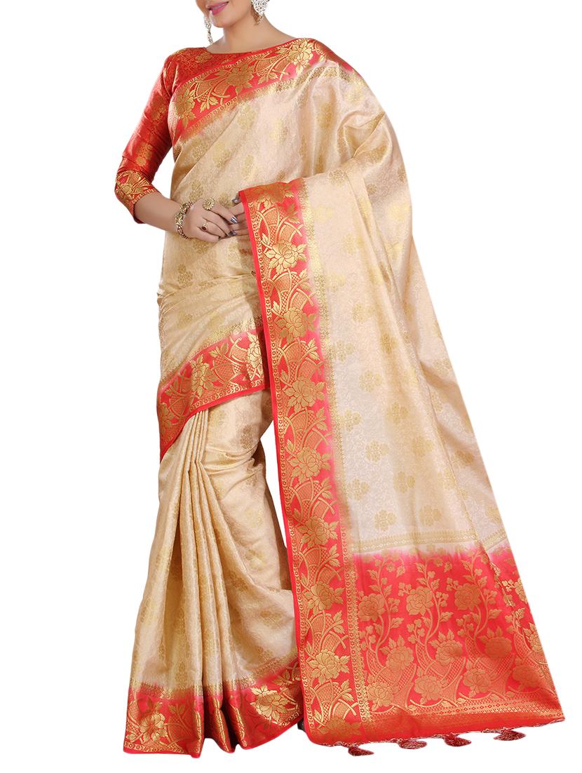 ethnic motif woven saree with blouse - 15942836 - Zoom Image - 1