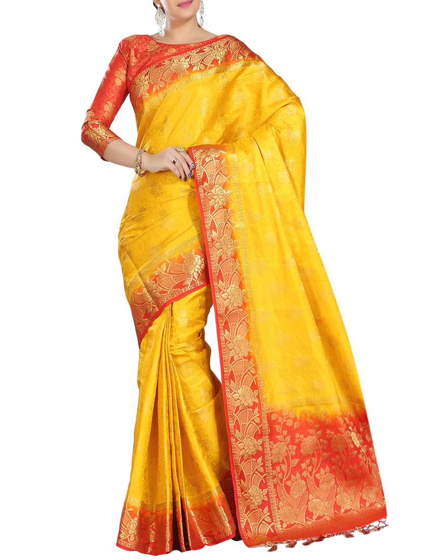 ethnic motif woven saree with blouse - 15942837 - Zoom Image - 1