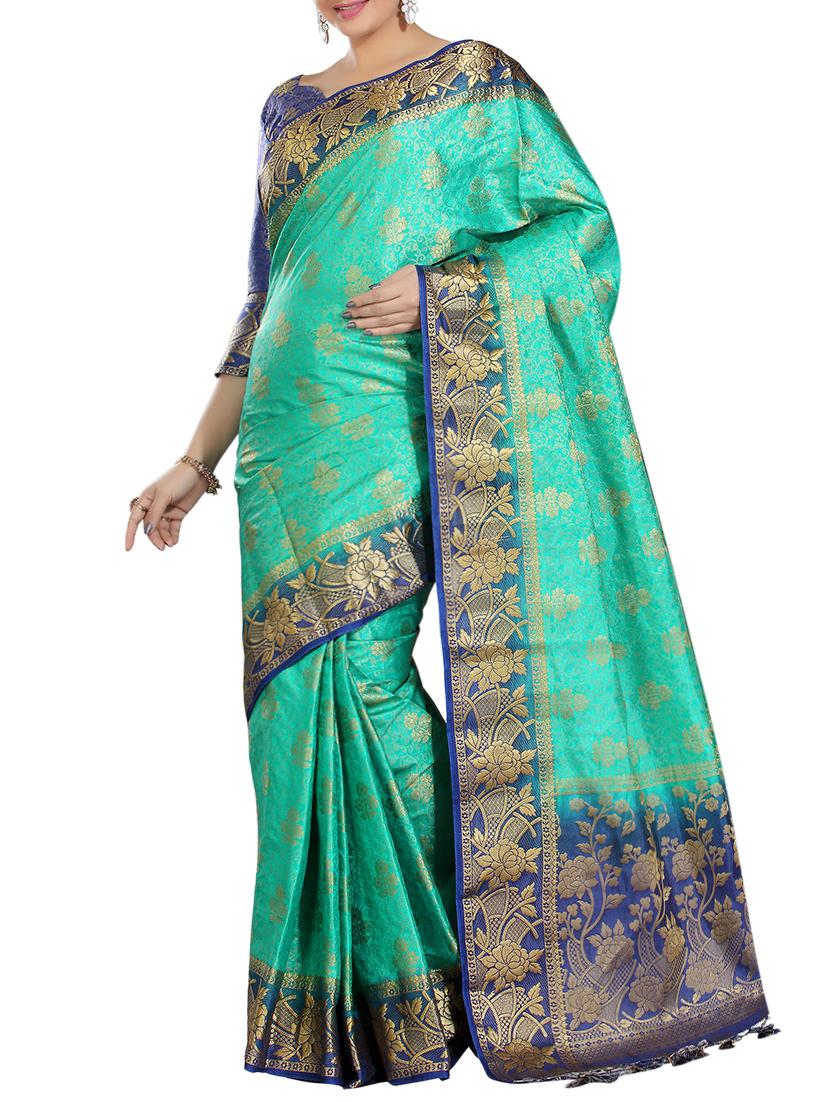 floral woven saree with blouse - 15942838 - Zoom Image - 1