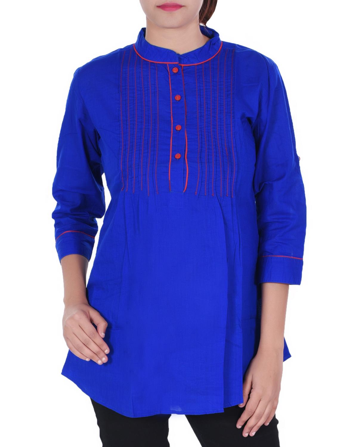 contrast piping pin tucked tunic - 15942968 - Zoom Image - 1