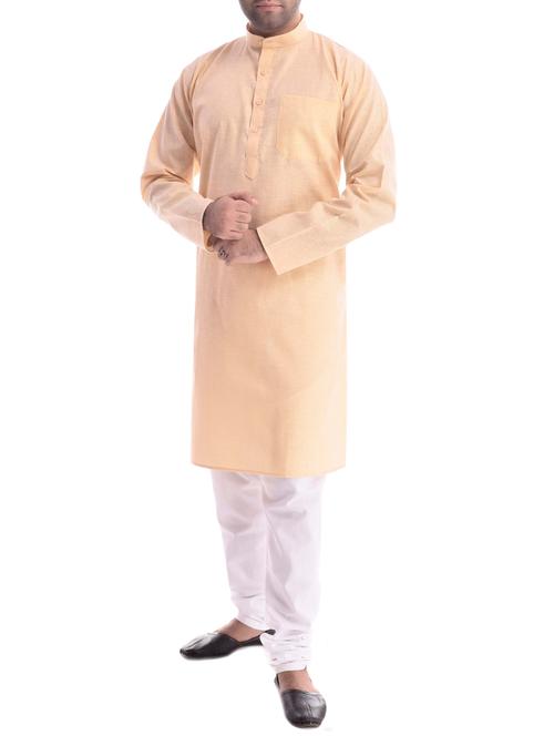 beige linen kurta pyjama set - 15943240 - Standard Image - 1