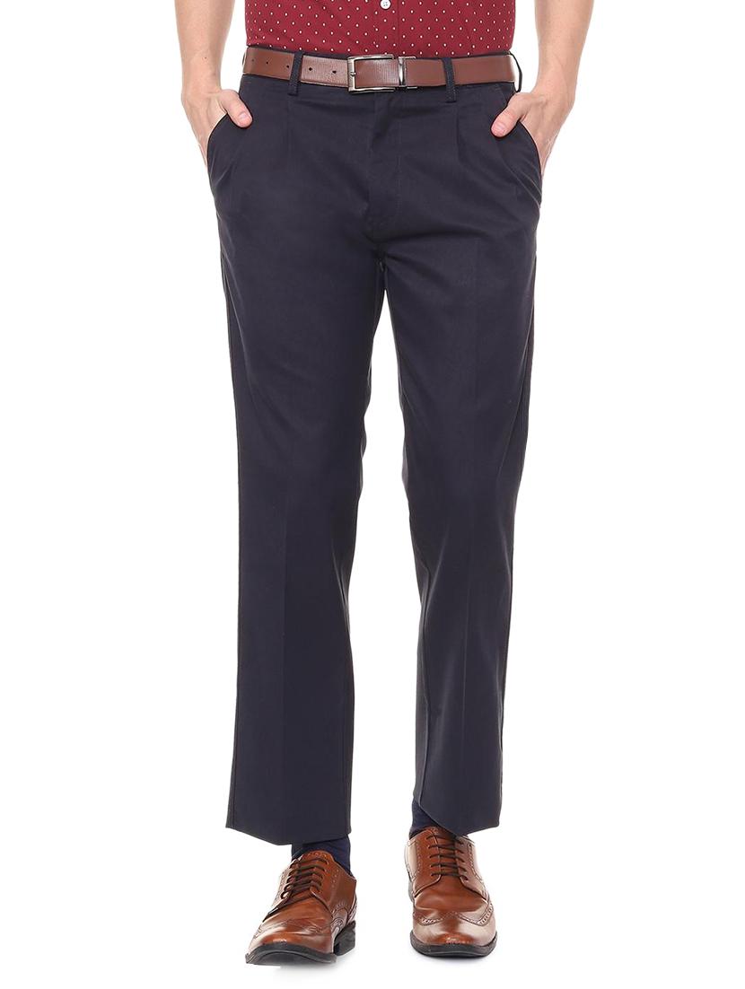 navy blue cotton blend pleated formal trouser - 15943282 - Zoom Image - 1