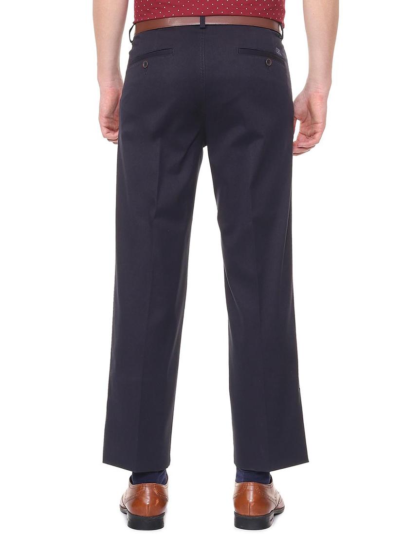 navy blue cotton blend pleated formal trouser - 15943282 - Zoom Image - 2