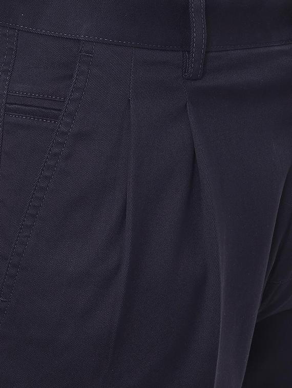 navy blue cotton blend pleated formal trouser - 15943282 - Zoom Image - 4