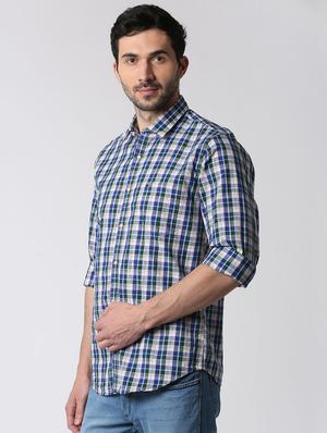 blue checkered casual shirt - 15943391 - Standard Image - 2
