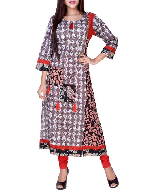 printed straight kurta with tassels - 15943573 - Standard Image - 1