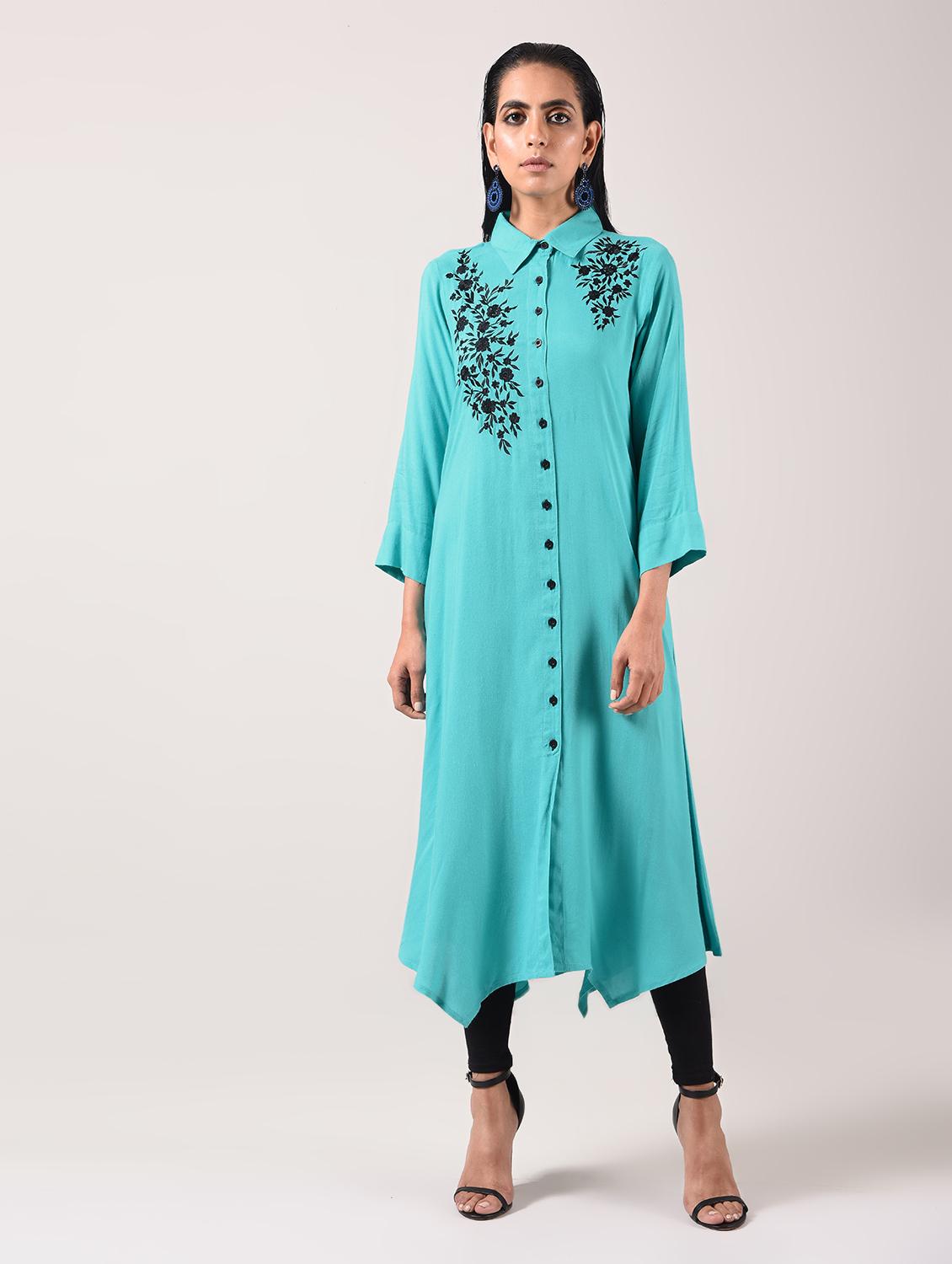 asymmetric embroidered kurta - 15943726 - Zoom Image - 2