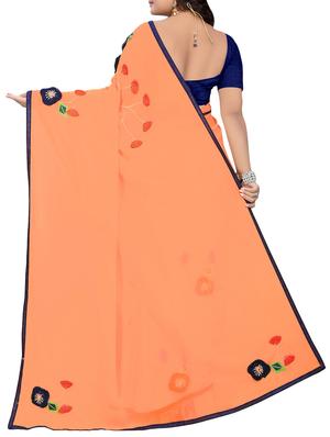 floral patchwork orange saree with blouse - 15943768 - Standard Image - 2