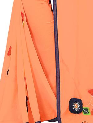 floral patchwork orange saree with blouse - 15943768 - Standard Image - 4