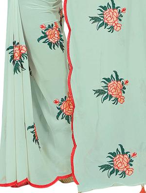 floral fern green embroidered saree with blouse - 15943770 - Standard Image - 4
