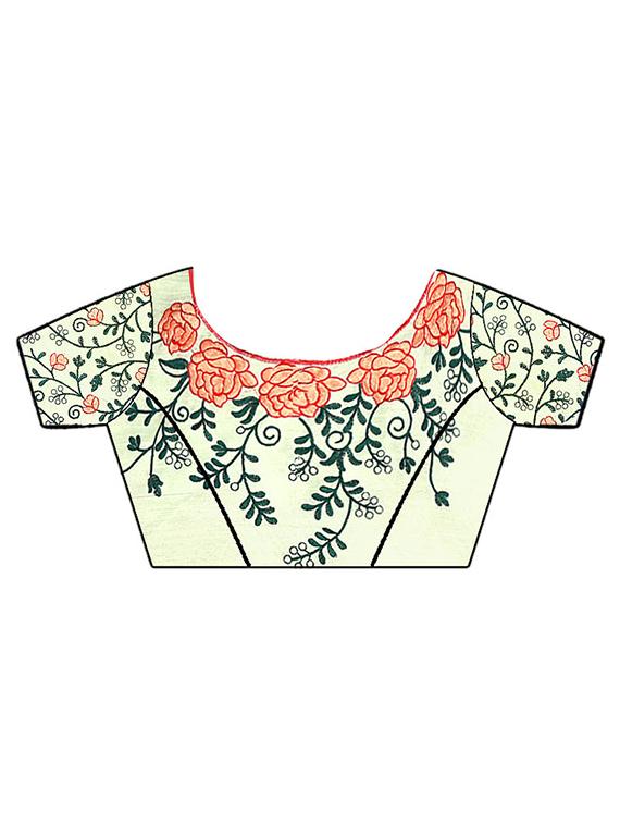 floral fern green embroidered saree with blouse - 15943770 - Zoom Image - 3