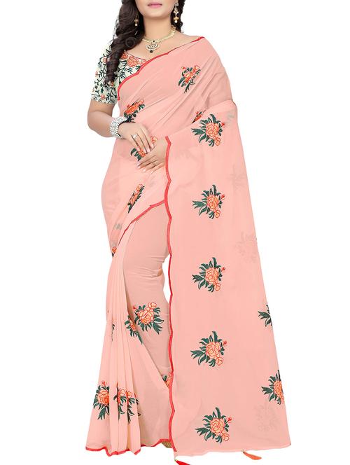 floral peach embroidered saree with blouse - 15943772 - Standard Image - 1