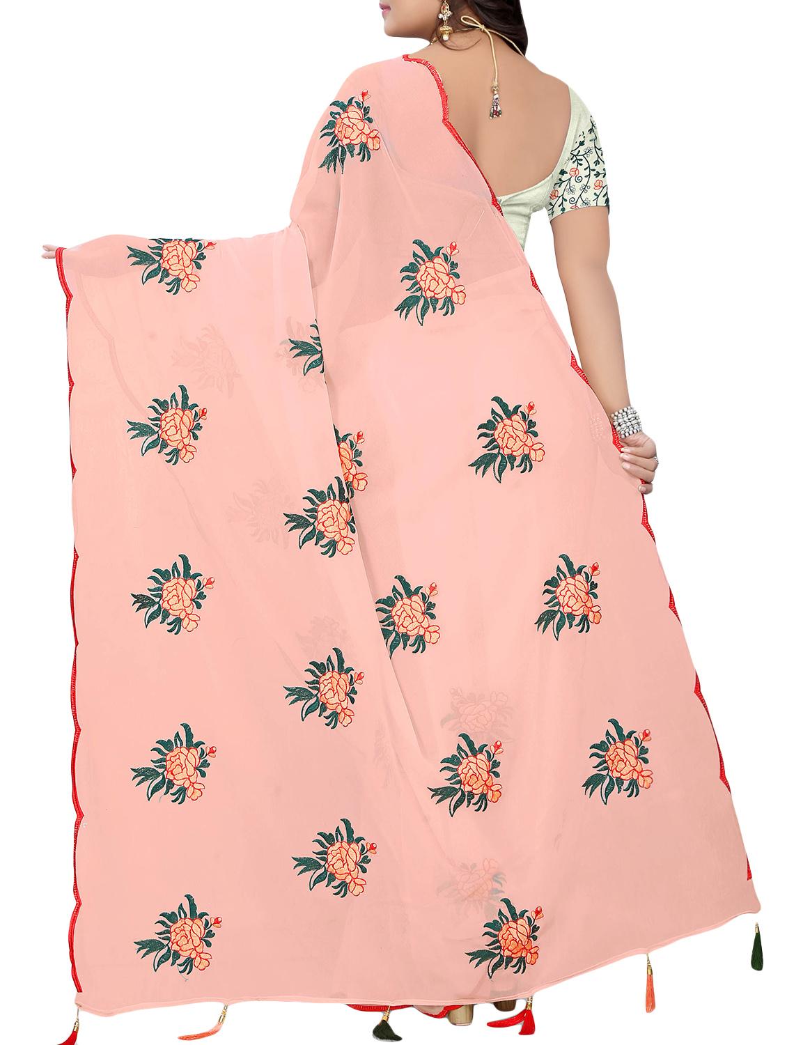 floral peach embroidered saree with blouse - 15943772 - Zoom Image - 2