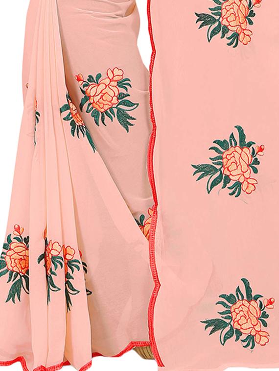 floral peach embroidered saree with blouse - 15943772 - Zoom Image - 4