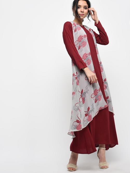 long sleeved maxi dress with floral shrug - 15943887 - Very Small Image - 1