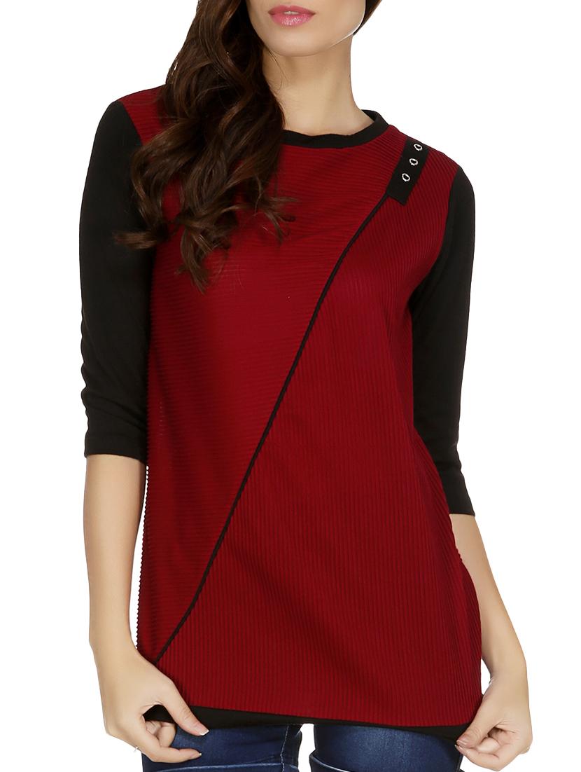 eyelet detail color block striped top - 15944243 - Zoom Image - 1