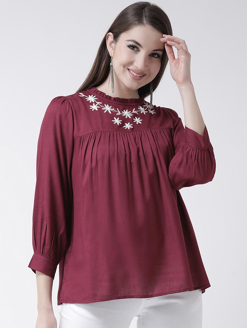 frill trim embroidered gathered top - 15944601 - Zoom Image - 1
