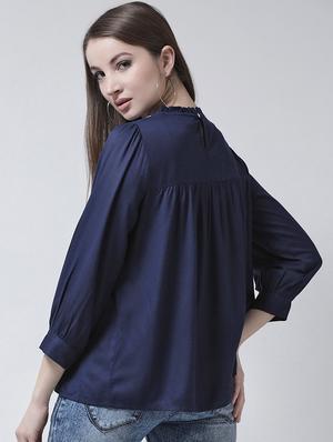 frill trim embroidered gathered top - 15944602 - Standard Image - 3