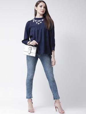 frill trim embroidered gathered top - 15944602 - Standard Image - 4