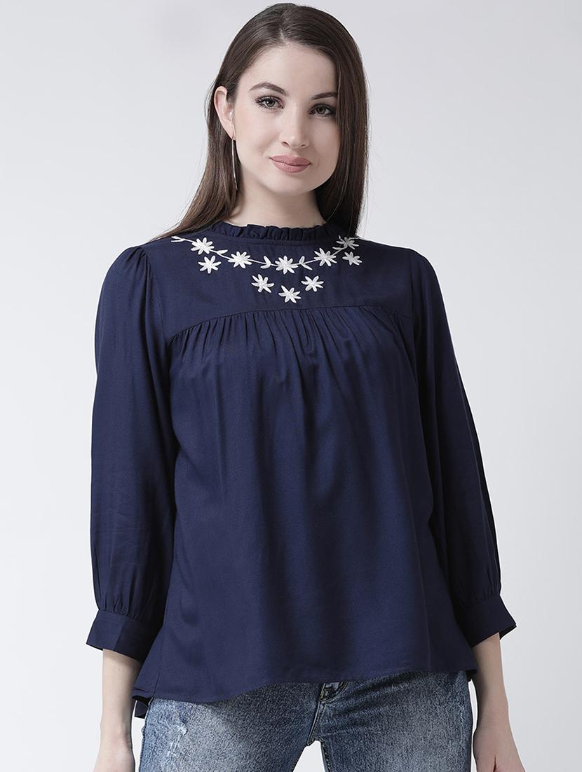 frill trim embroidered gathered top - 15944602 - Zoom Image - 1