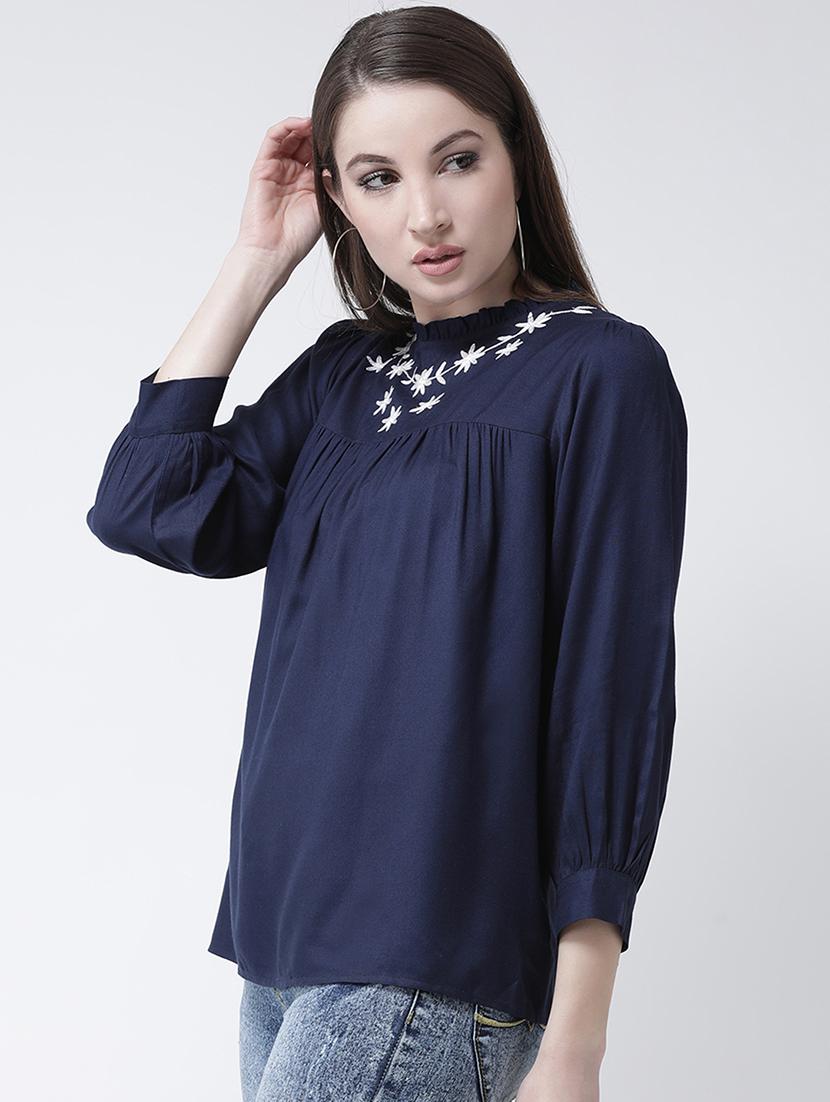 frill trim embroidered gathered top - 15944602 - Zoom Image - 2