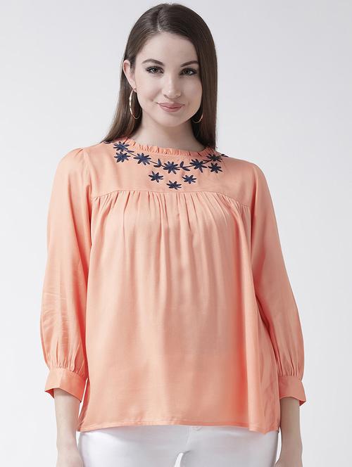 frill trim embroidered gathered top - 15944603 - Standard Image - 1