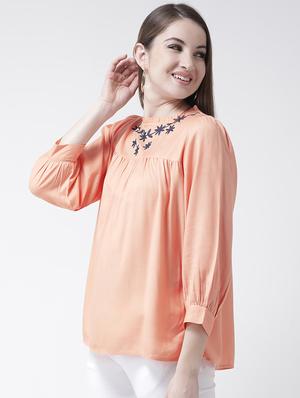 frill trim embroidered gathered top - 15944603 - Standard Image - 2