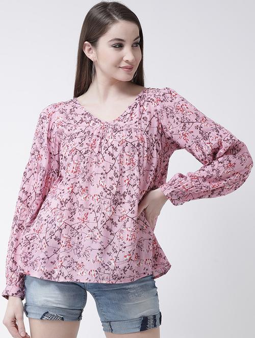 floral gathered long sleeved top - 15944608 - Standard Image - 1