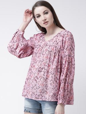 floral gathered long sleeved top - 15944608 - Standard Image - 2