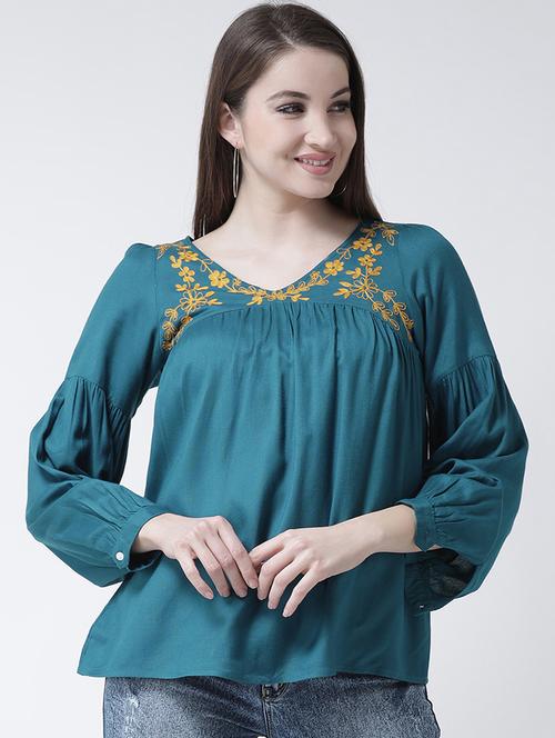 floral embroidered gathered top - 15944609 - Standard Image - 1
