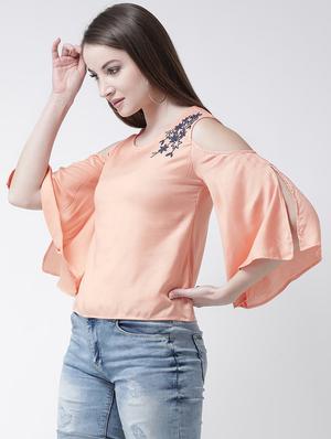 cold shoulder embroidered top - 15944611 - Standard Image - 2